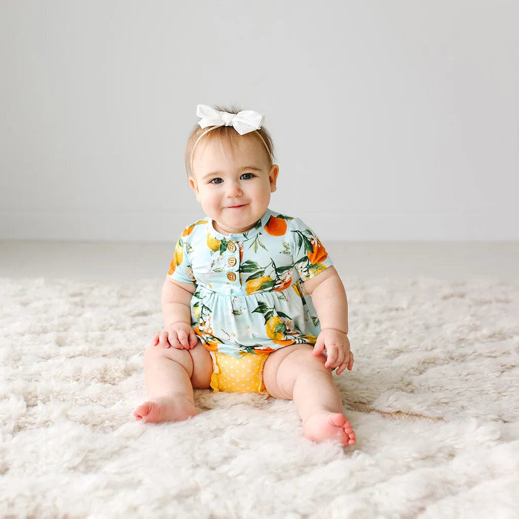 Posh Peanut Mirabella Ruffled Capsleeve Henley Peplum Top & Bloomer Set
