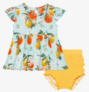 Posh Peanut Mirabella Ruffled Capsleeve Henley Peplum Top & Bloomer Set