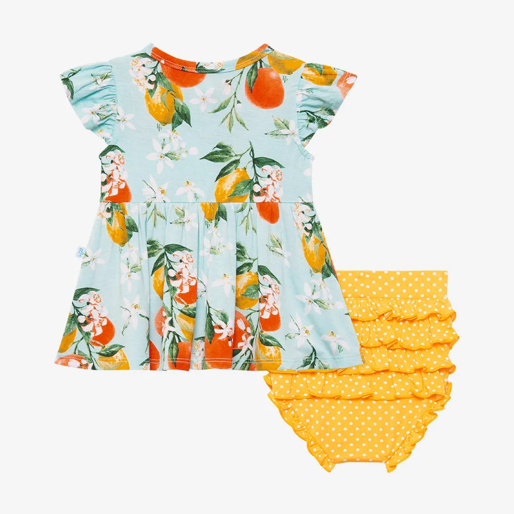 Posh Peanut Mirabella Ruffled Capsleeve Henley Peplum Top & Bloomer Set