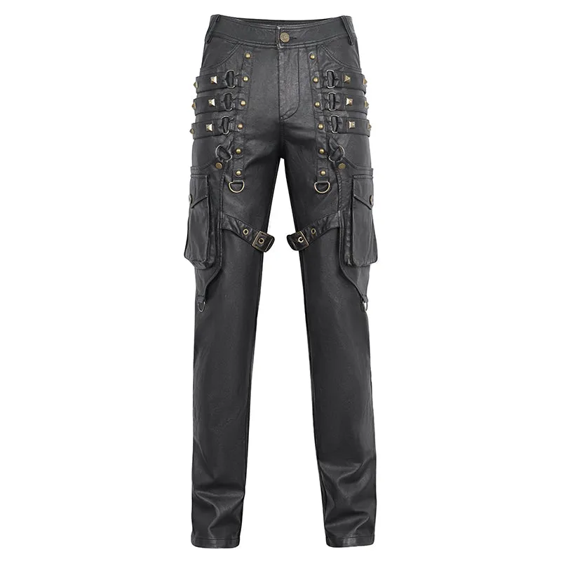 PT24402 Brown Steampunk brush-off leather trousers