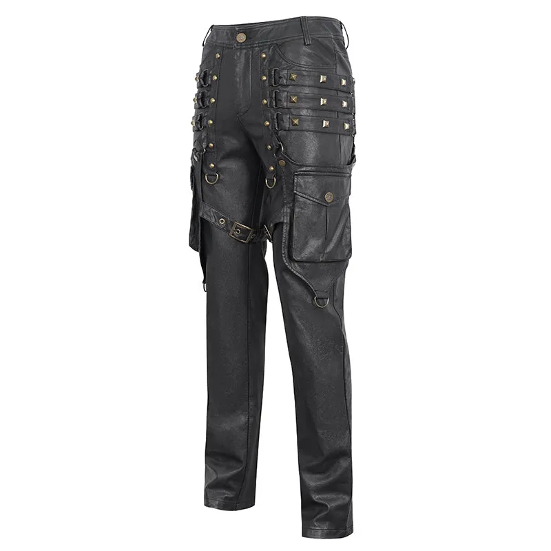 PT24402 Brown Steampunk brush-off leather trousers