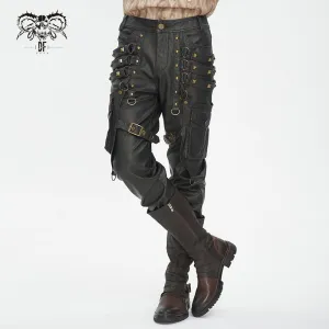 PT24402 Brown Steampunk brush-off leather trousers