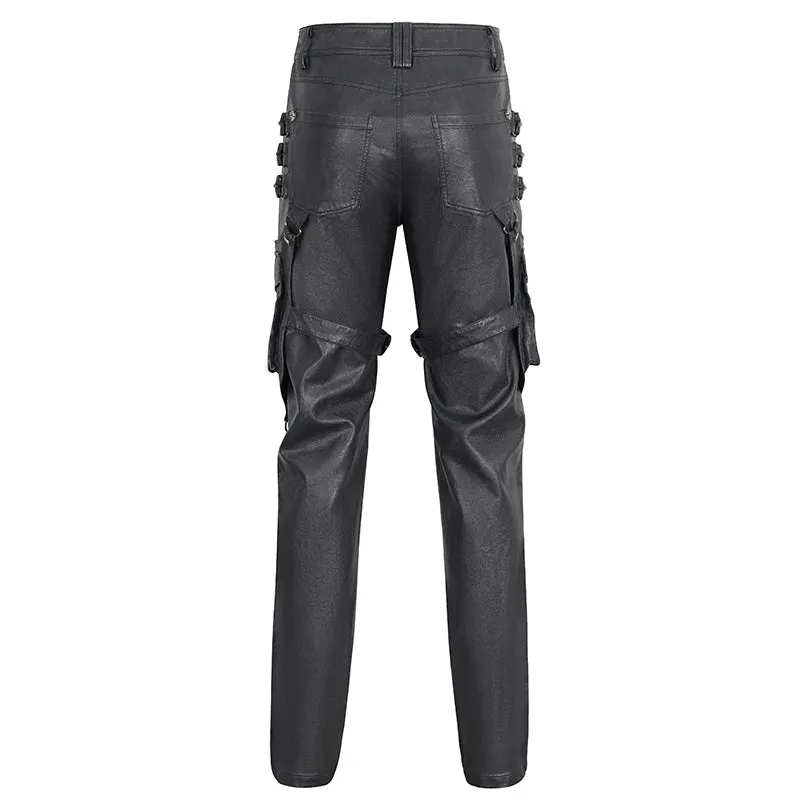 PT24402 Brown Steampunk brush-off leather trousers