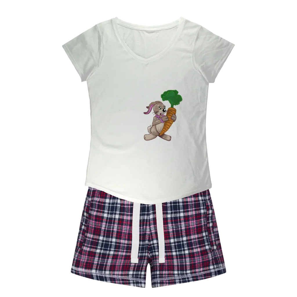 RabbitwithCarrot Women's Sleepy Tee and Flannel Short