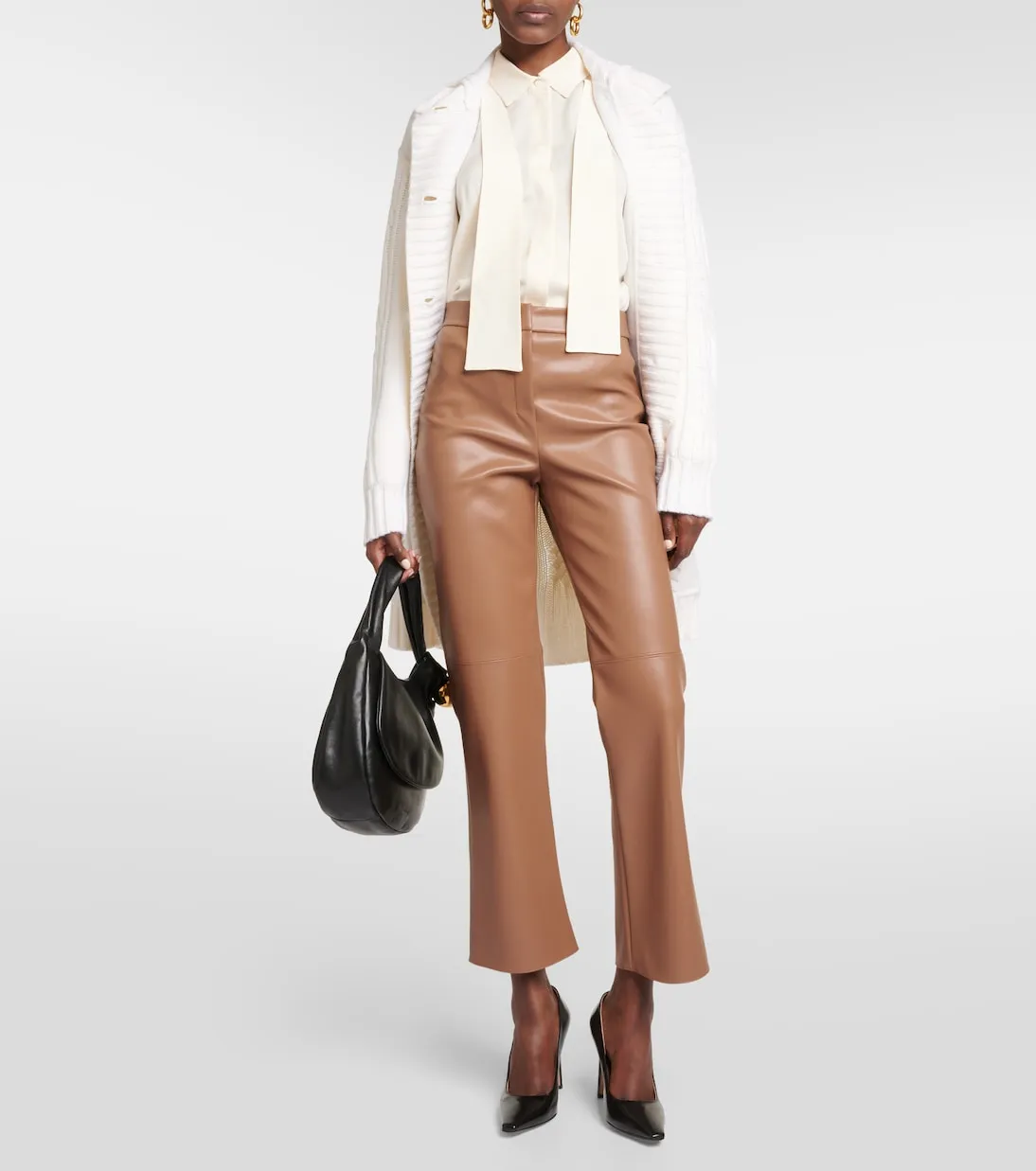 'S Max Mara Gorgeous Faux Leather Flare Pants, Brown