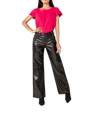 SableFlare Faux Leather Trousers with Zips – Black