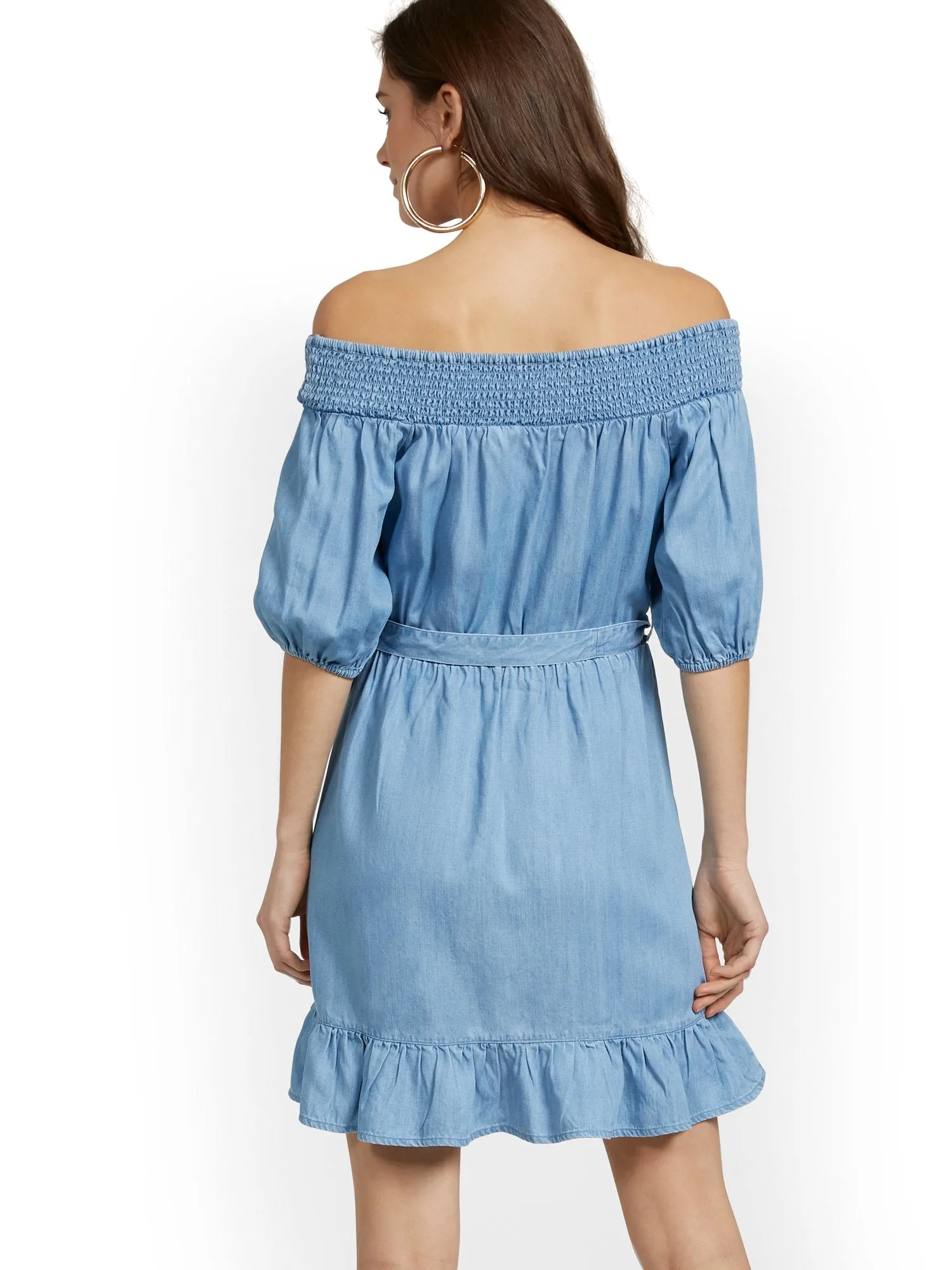 Smocked Off-The-Shoulder Ruffle Dress