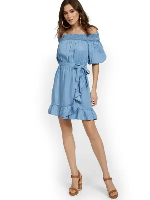 Smocked Off-The-Shoulder Ruffle Dress
