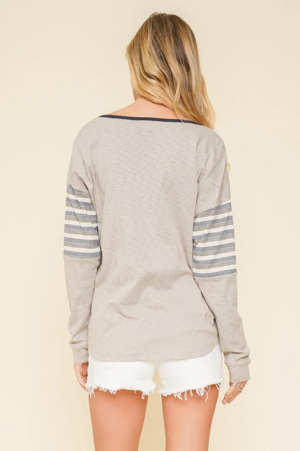 Stripe Grommet Henley Top