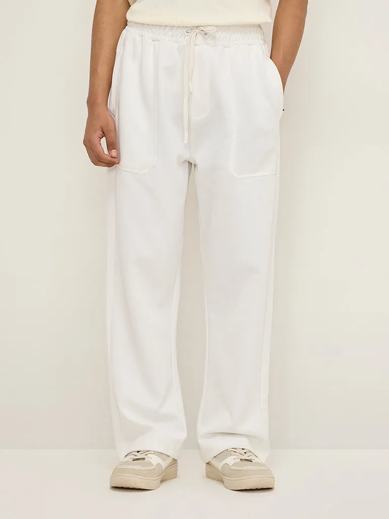 Studiofit White Relaxed-Fit Mid-Rise Track Pants