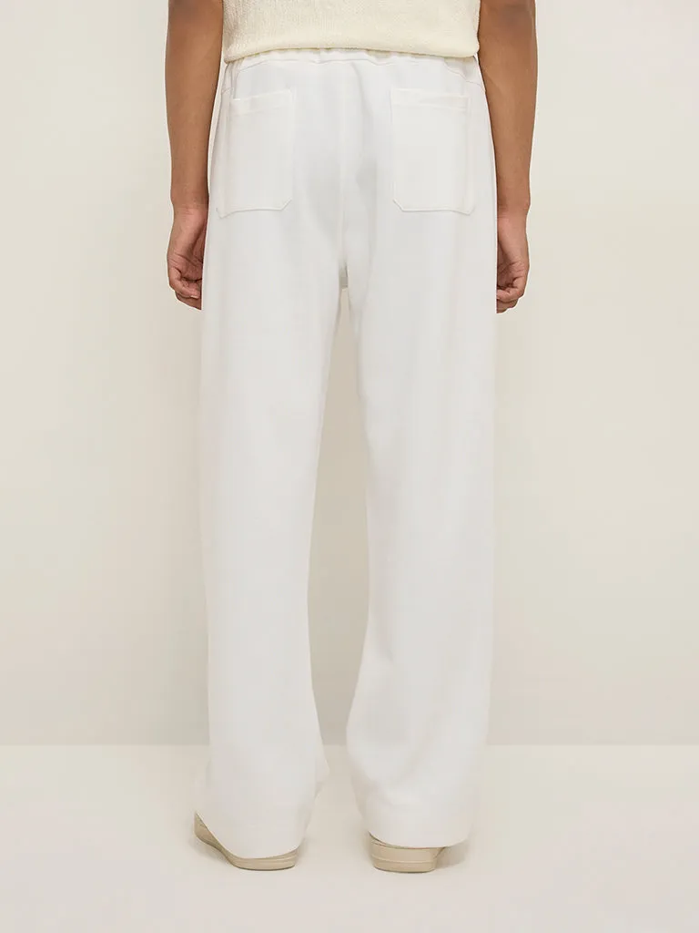 Studiofit White Relaxed-Fit Mid-Rise Track Pants