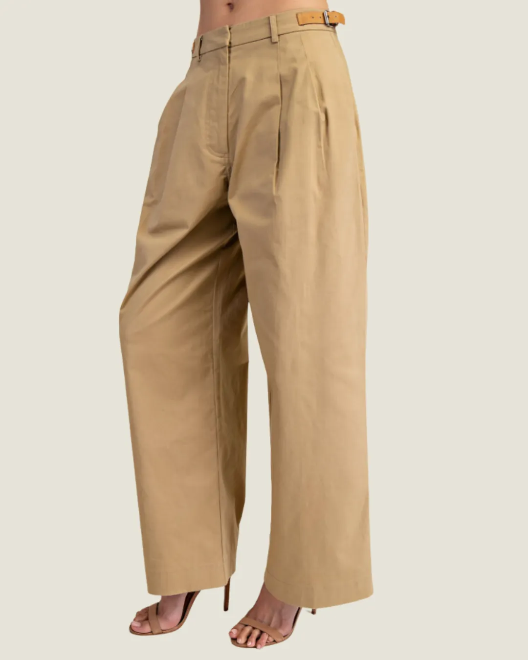 The Mercer: Taupe Trousers with Leather Detail