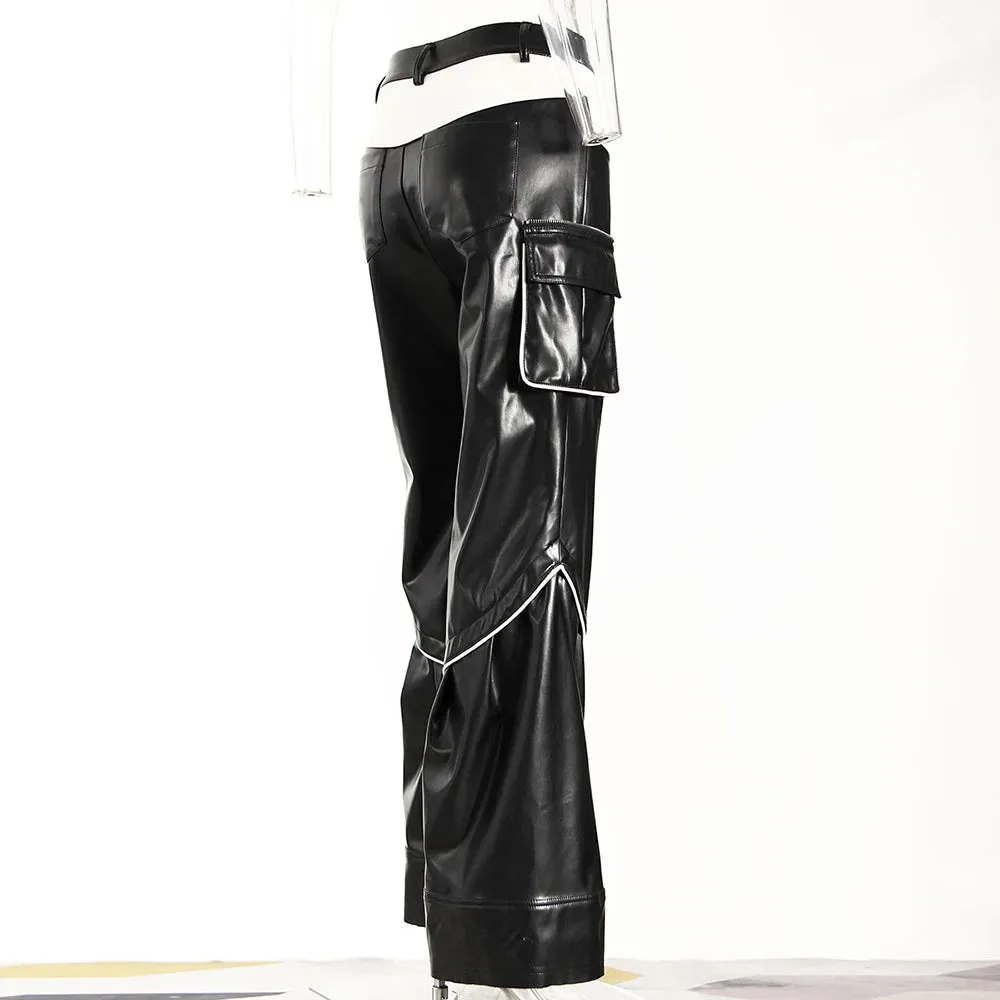 Trend4us Bold Contrast Faux Leather Cargo Pants