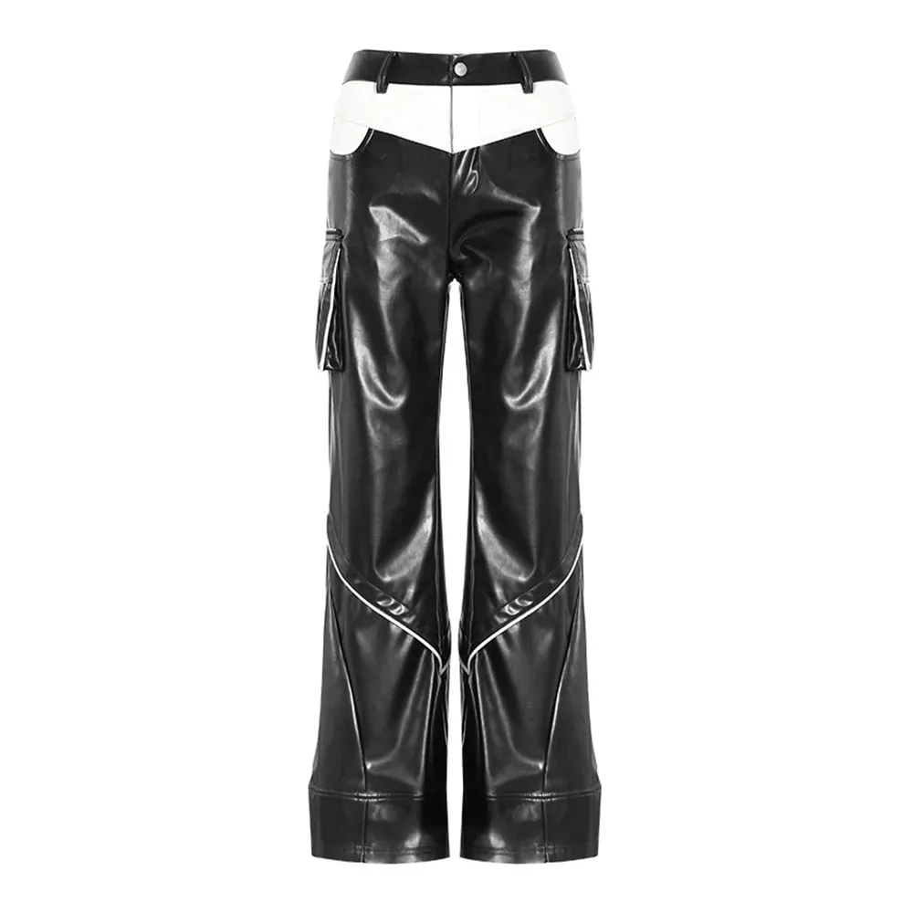 Trend4us Bold Contrast Faux Leather Cargo Pants