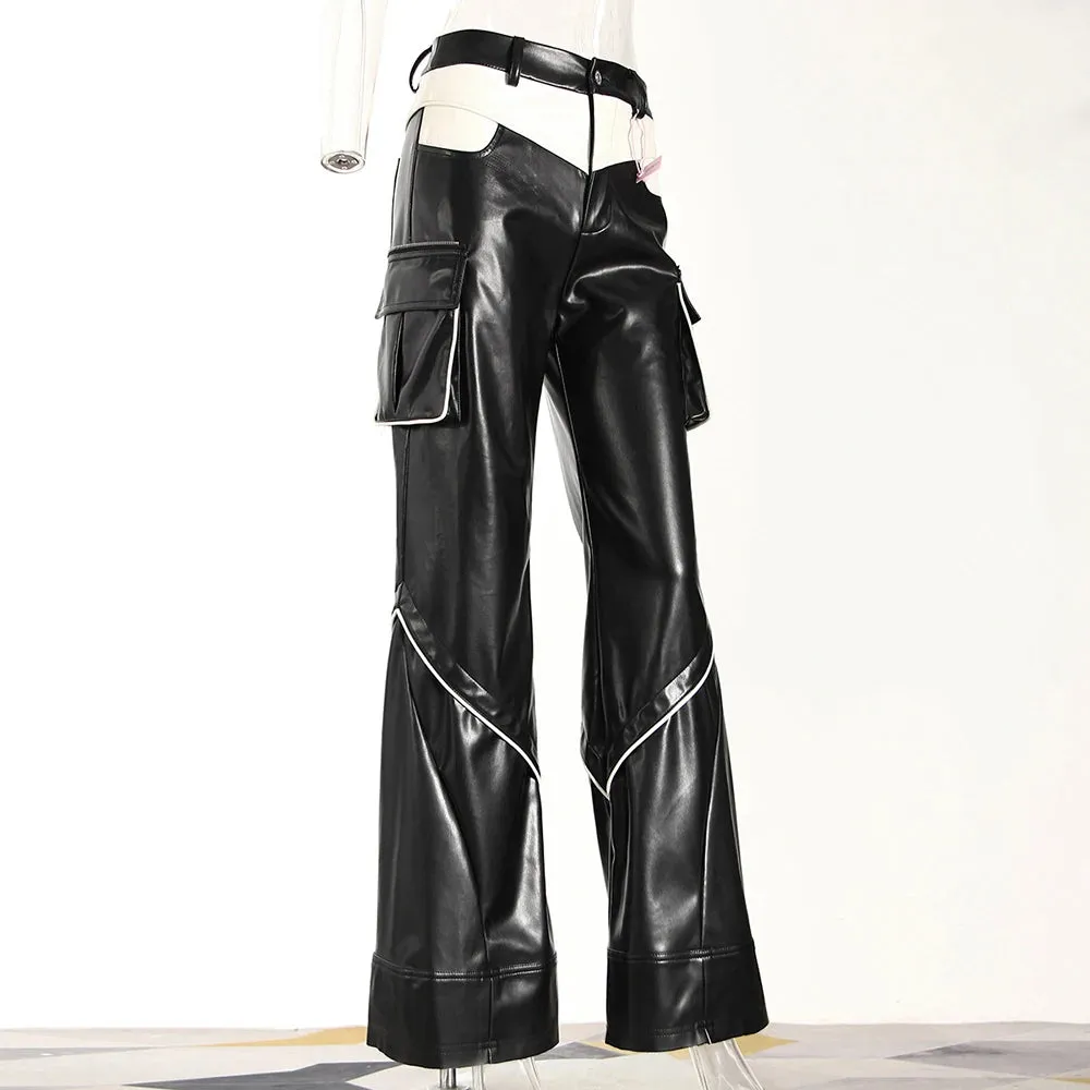 Trend4us Bold Contrast Faux Leather Cargo Pants