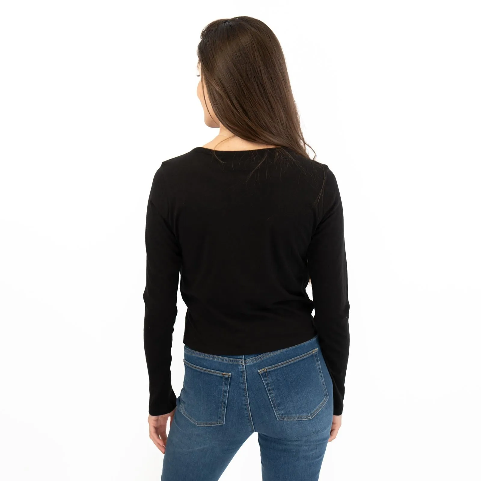 True Religion Womens Black Graphic Print Long Sleeve Top
