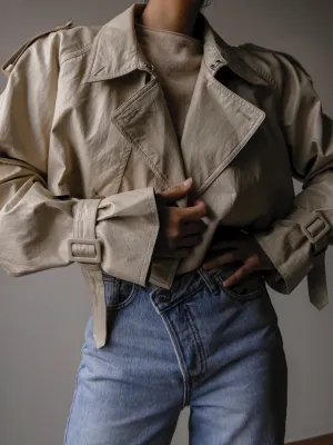 VEGAN LEATHER CROPPED TRENCH JACKET