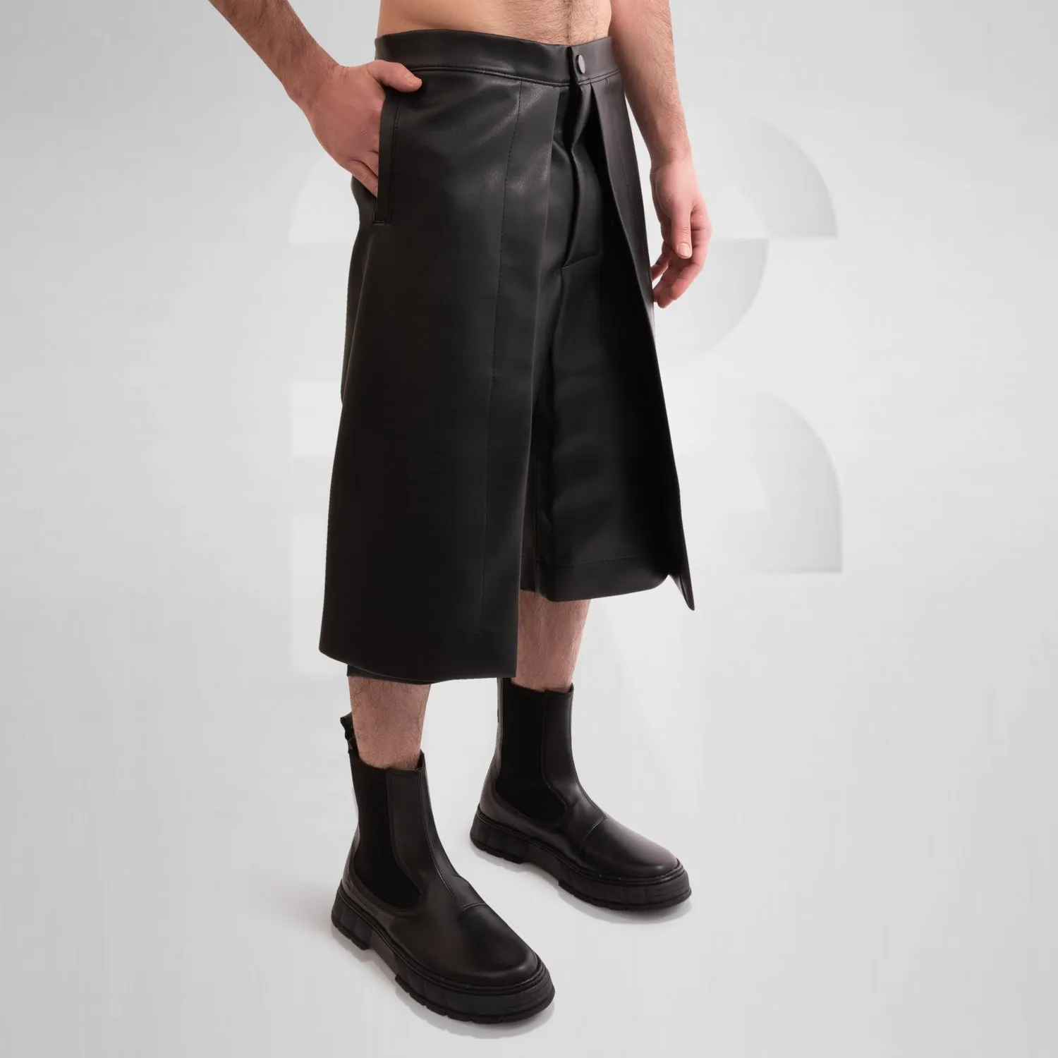 Vegan Leather Slit Shorts